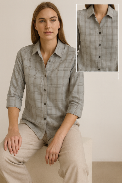 Women’s Classic Grey Checkered Casual Shirt - 25223