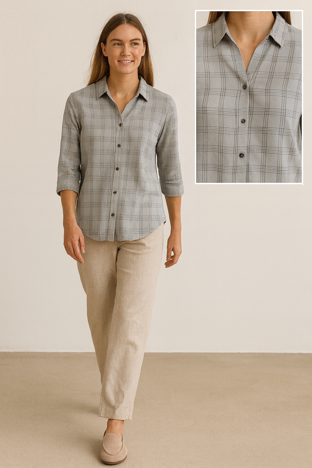 women’s classic grey checkered casual shirt - 25223