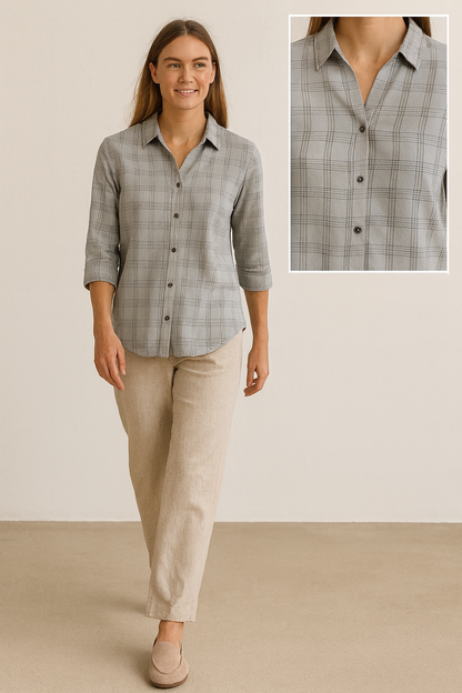 Women’s Classic Grey Checkered Casual Shirt - 25223