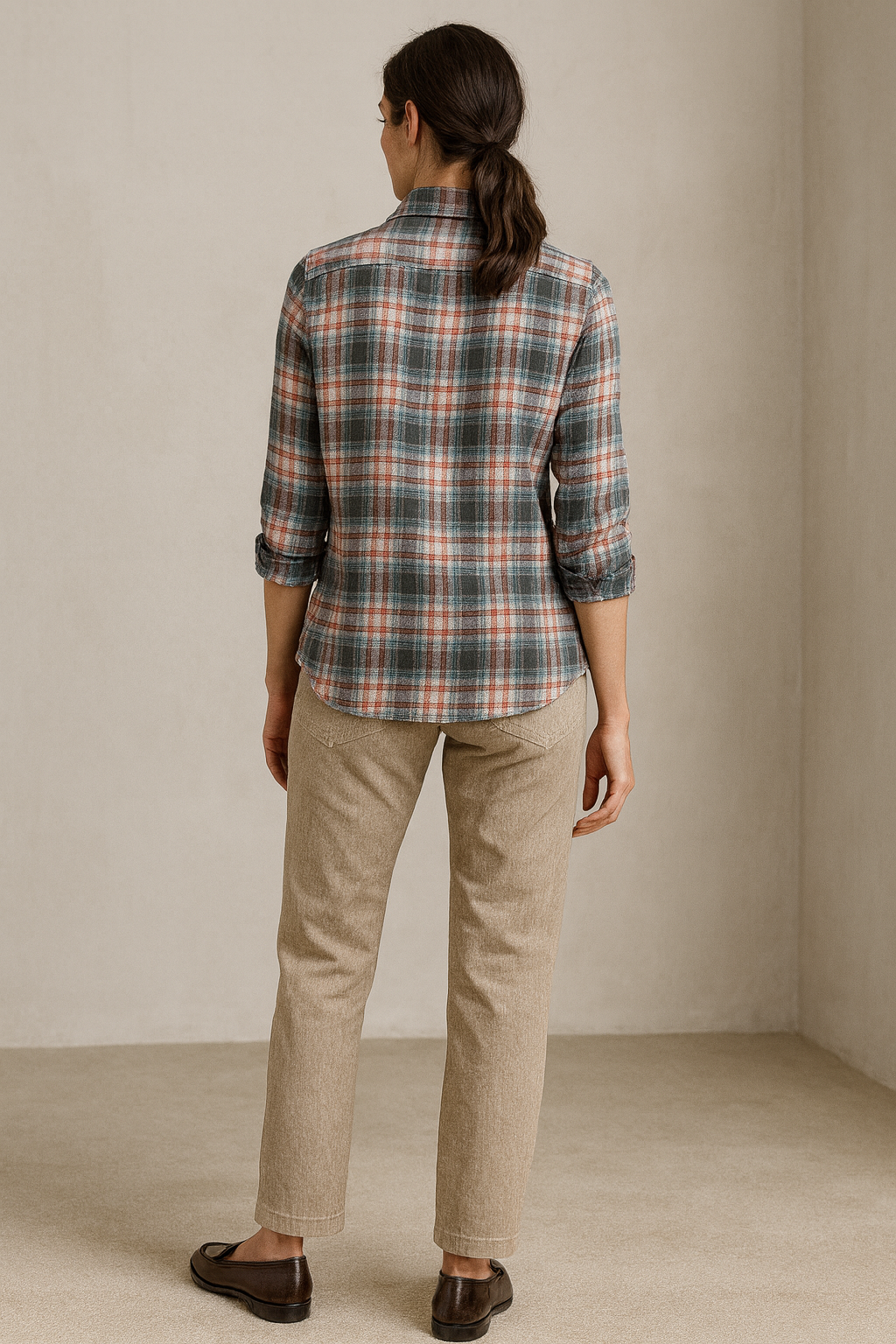 women’s soft cotton checkered casual shirt – red, grey & white plaid - 25225