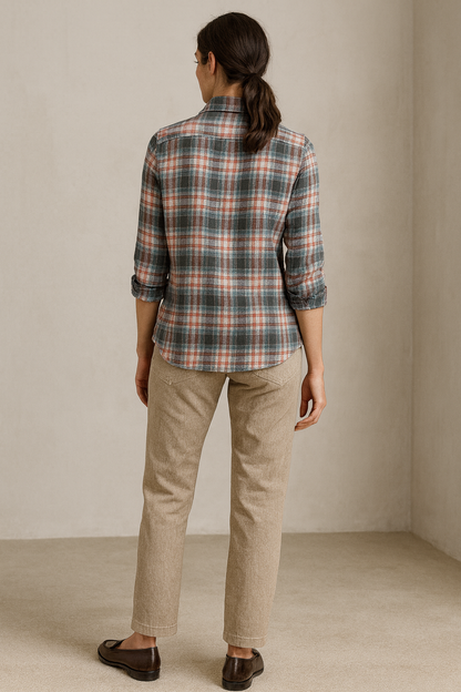 Women’s Soft Cotton Checkered Casual Shirt – Red, Grey & White Plaid - 25225