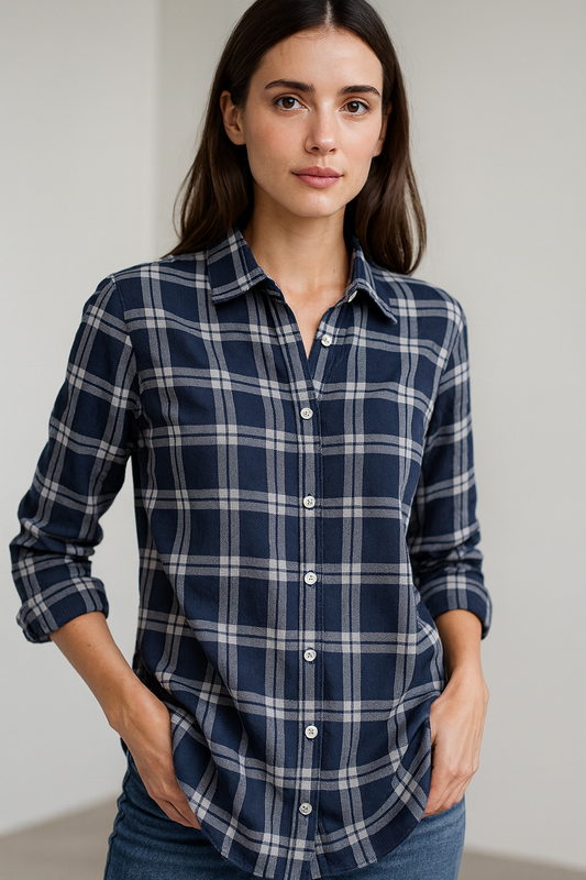 Navy blue Checkered Casual Shirt - 25276