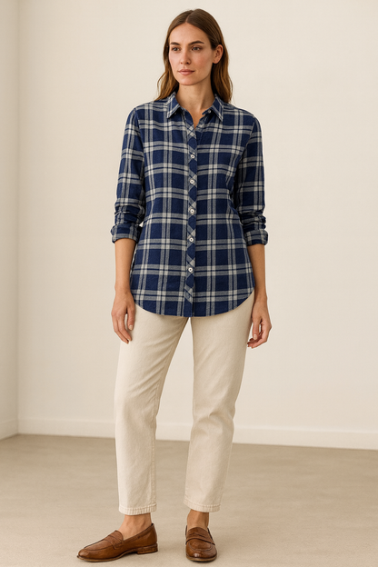 Navy blue Checkered Casual Shirt - 25276