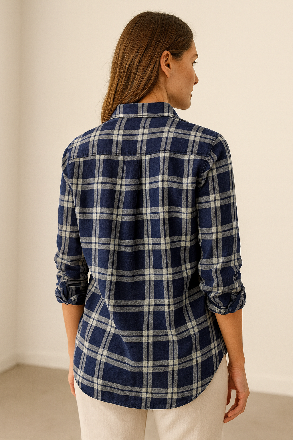 navy blue checkered casual shirt - 25276