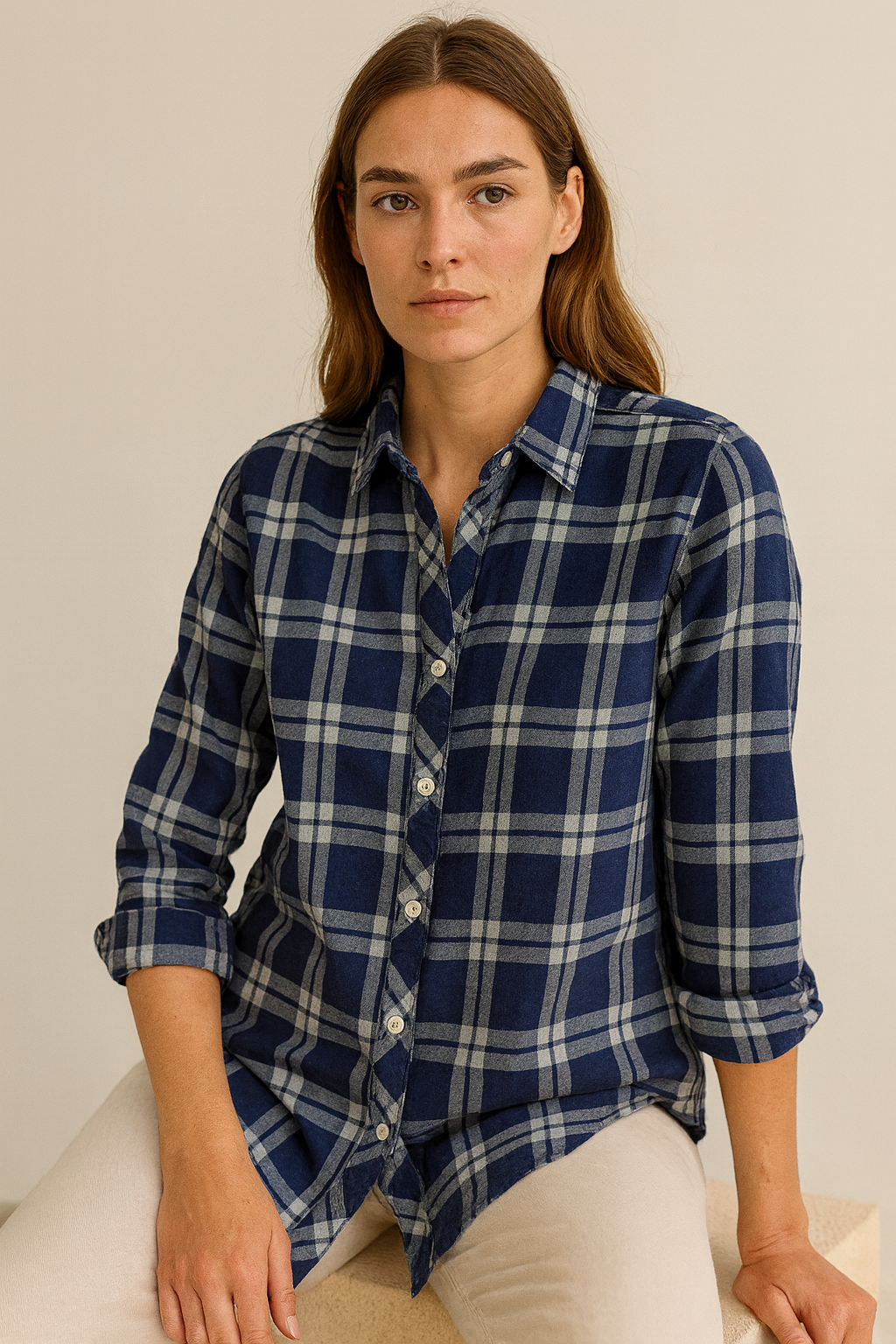 navy blue checkered casual shirt - 25276