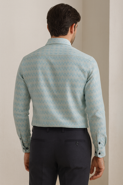 Men’s Premium Light Blue Geometric Print Formal Shirt - 25502