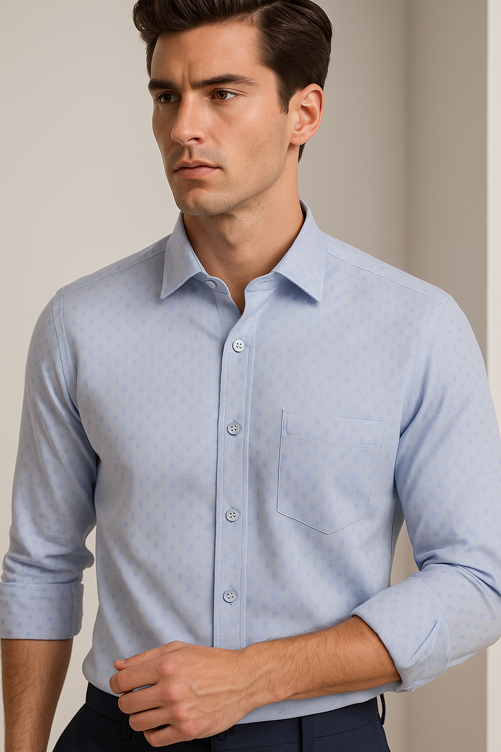 men’s light blue structured pattern formal shirt - 25533