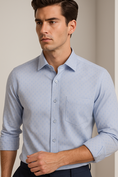 Men’s Light Blue Structured Pattern Formal Shirt - 25533