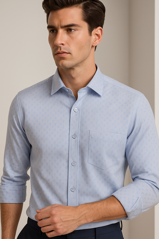 Men’s Light Blue Structured Pattern Formal Shirt - 25533