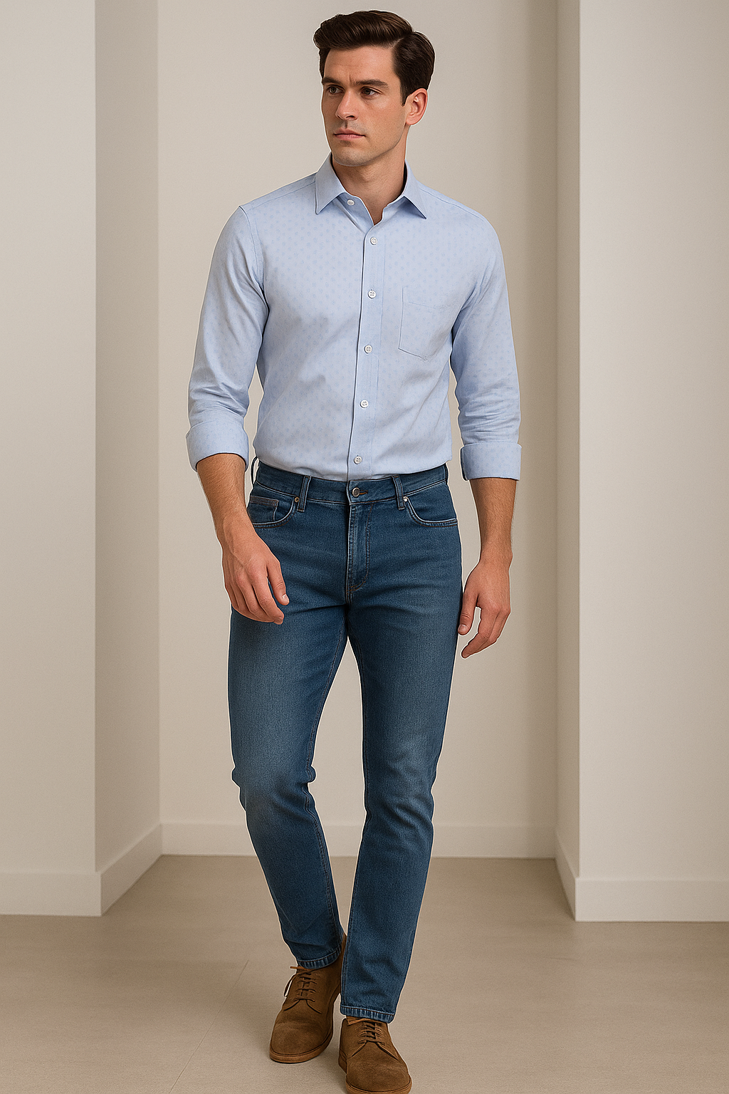 men’s light blue structured pattern formal shirt - 25533