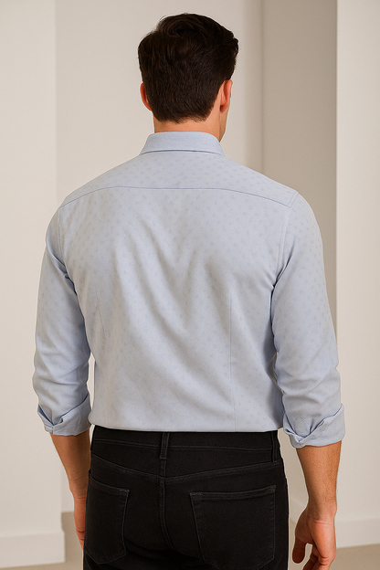 Men’s Light Blue Structured Pattern Formal Shirt - 25533