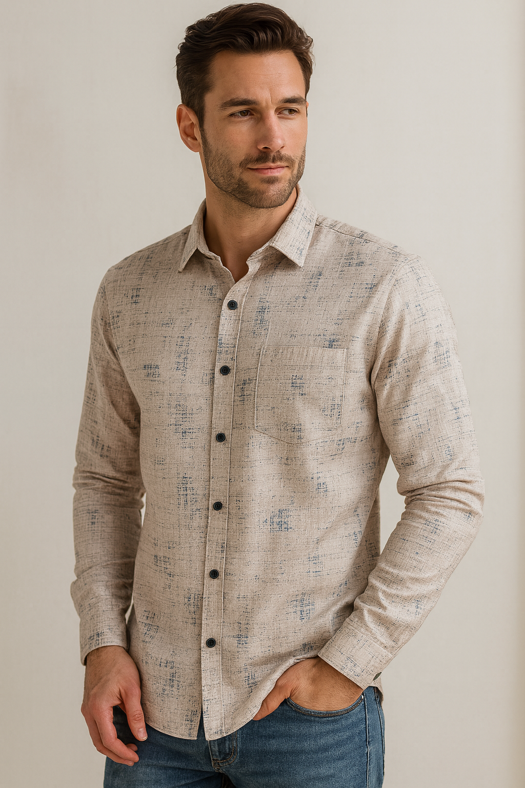 men’s textured printed casual shirt  -  25596