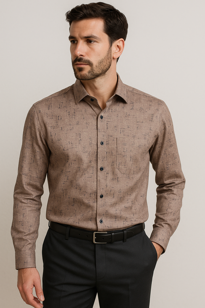 Men’s Premium Textured Printed Shirt – Taupe Beige with Abstract Pattern - 25598