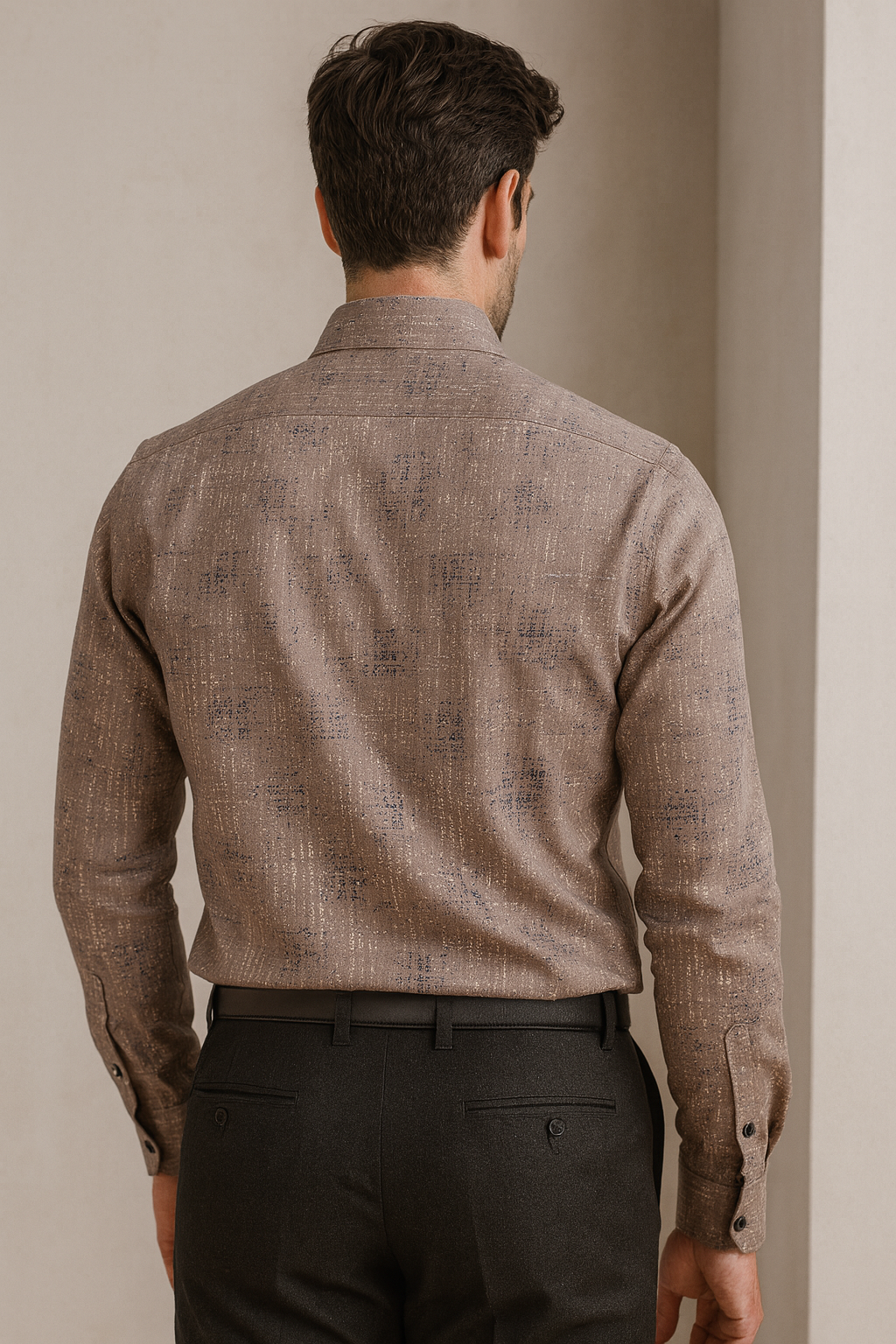 men’s premium textured printed shirt – taupe beige with abstract pattern - 25598