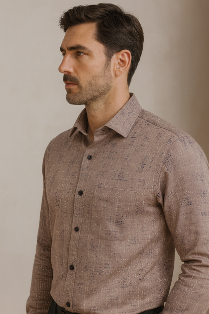 Men’s Premium Textured Printed Shirt – Taupe Beige with Abstract Pattern - 25598