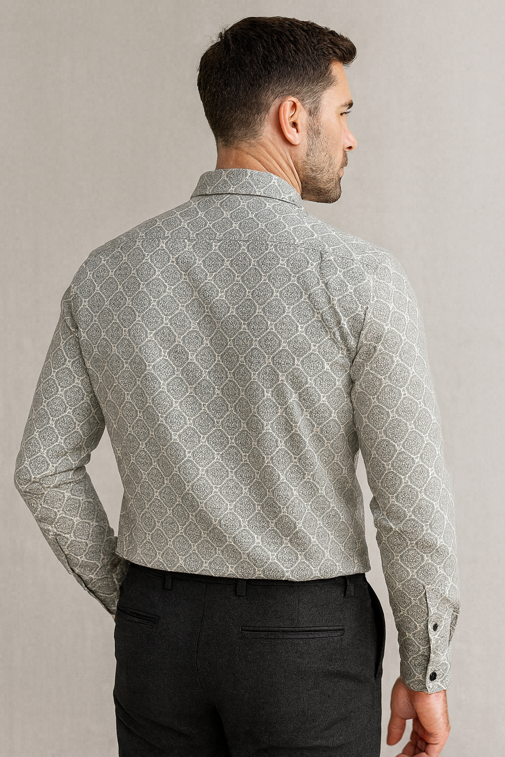 men’s premium printed cotton shirt – grey mandala pattern - 25606