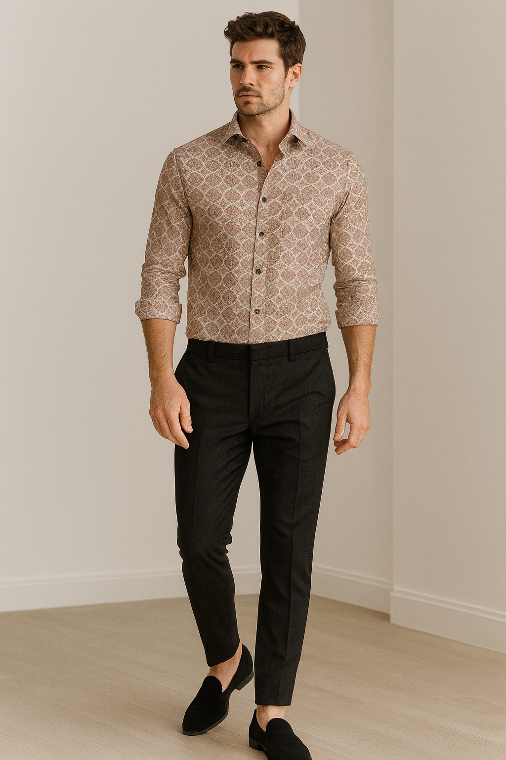 men’s premium printed cotton shirt – maroon mandala pattern - 25607