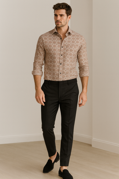 Men’s Premium Printed Cotton Shirt – Maroon Mandala Pattern - 25607