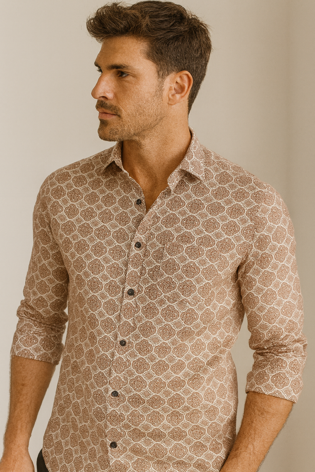 men’s premium printed cotton shirt – maroon mandala pattern - 25607