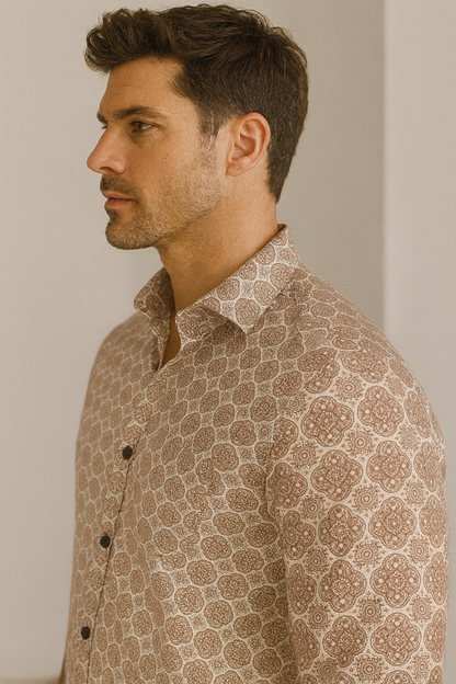 Men’s Premium Printed Cotton Shirt – Maroon Mandala Pattern - 25607