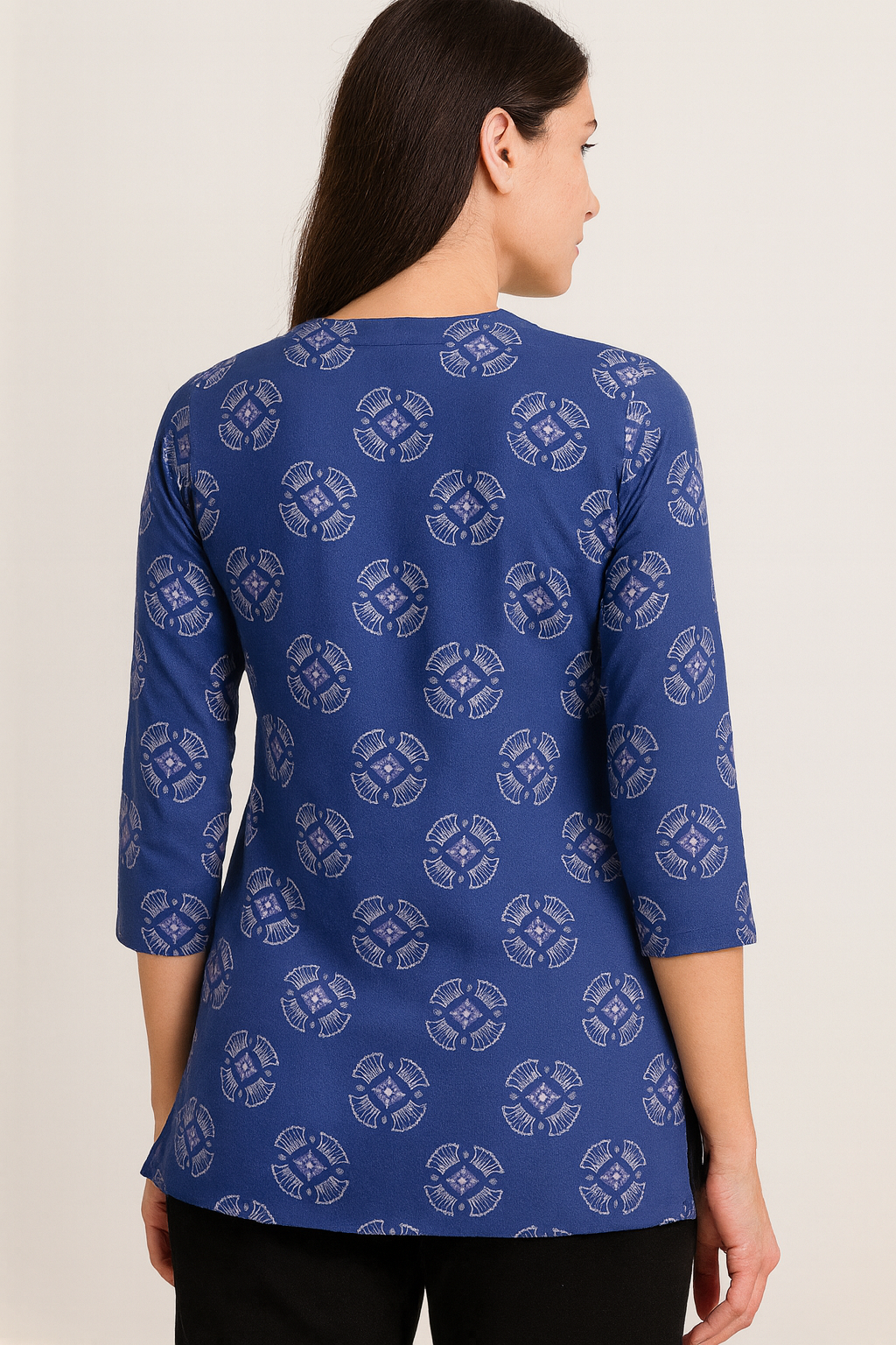 women’s indigo blue printed cotton kurti - 26008