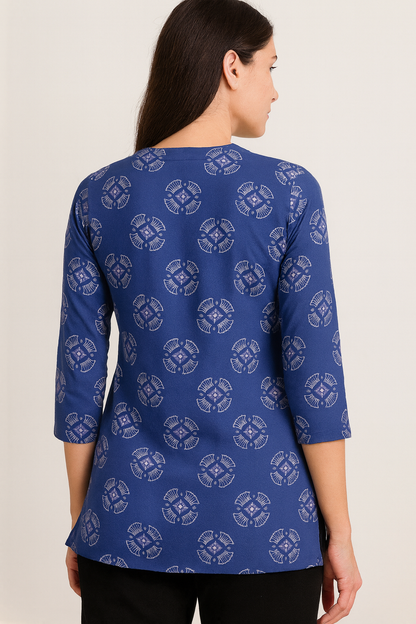 Women’s Indigo Blue Printed Cotton Kurti - 26008