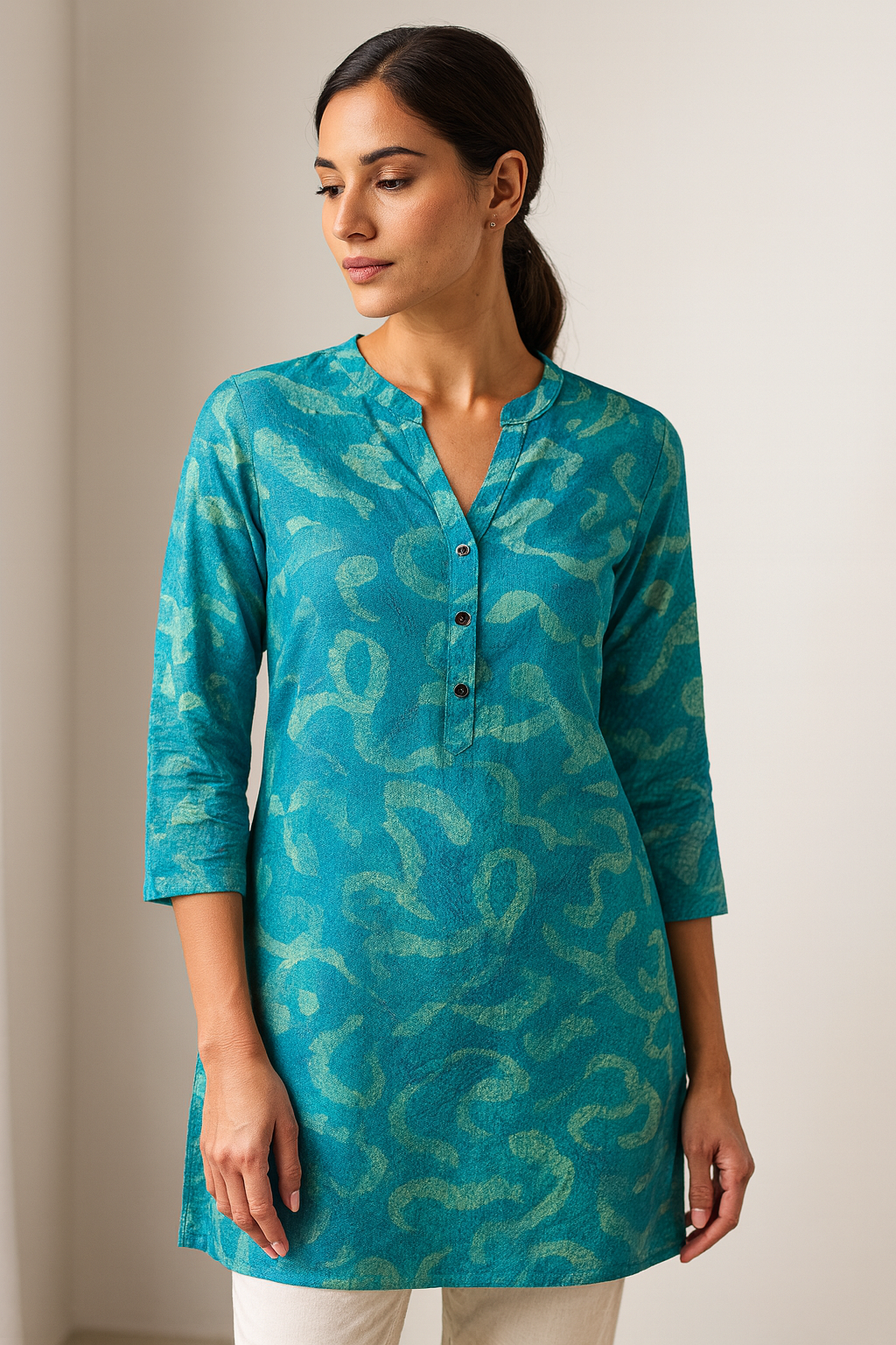 aqua blue abstract printed kurti - 26180