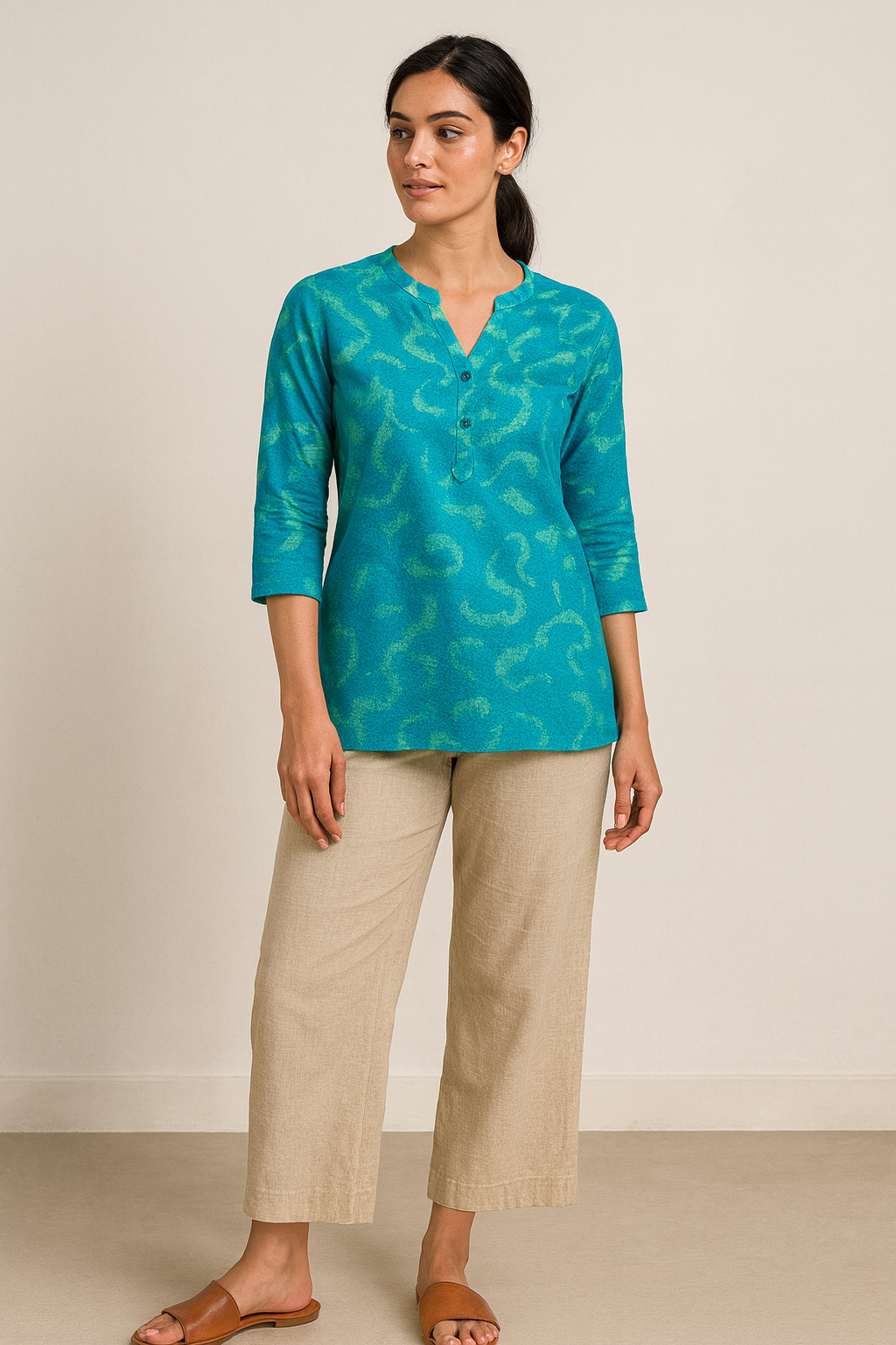 aqua blue abstract printed kurti - 26180