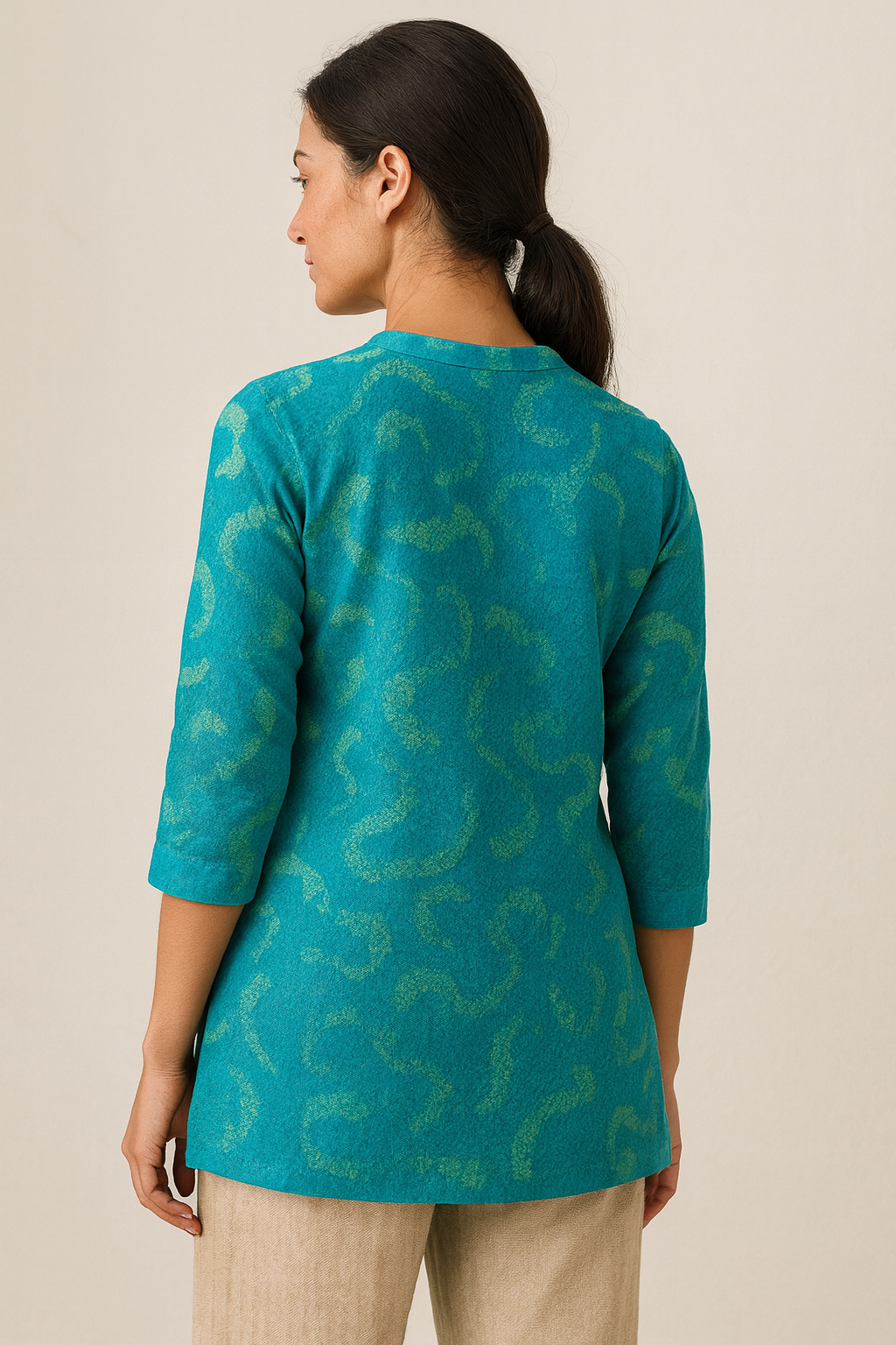 aqua blue abstract printed kurti - 26180