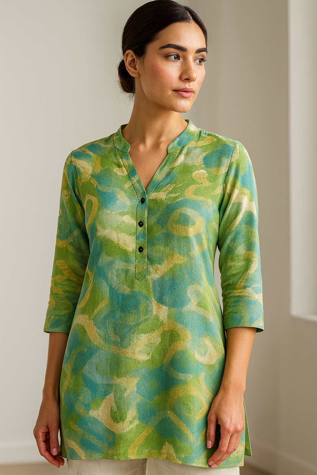 women’s green & blue abstract printed kurti - 26182