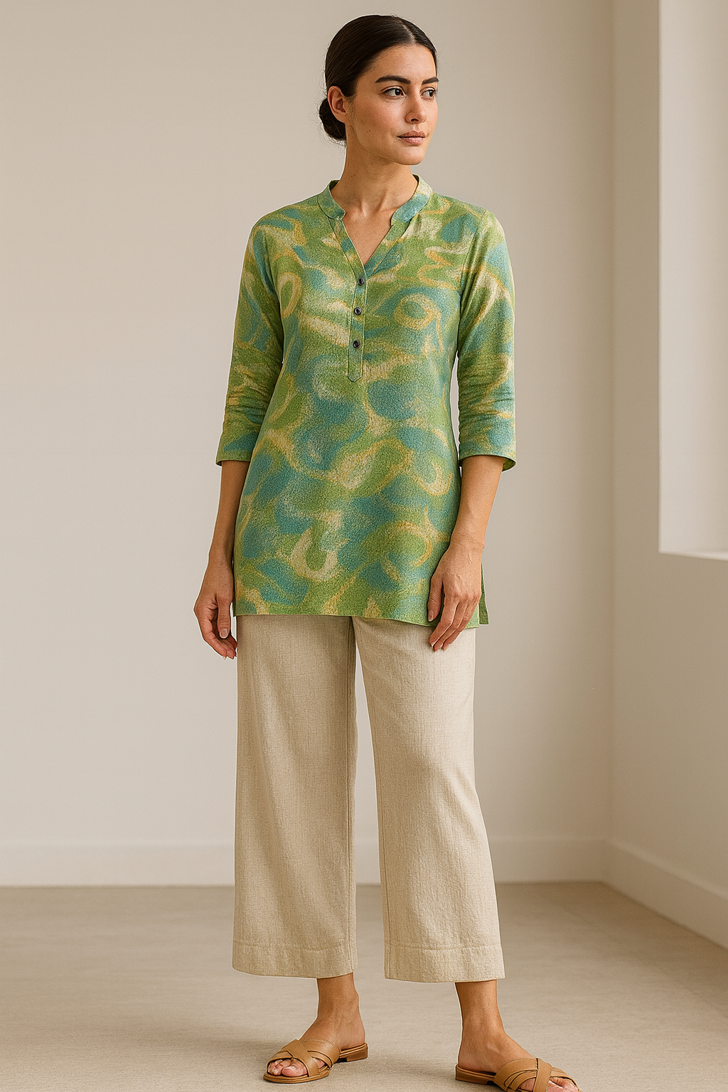 women’s green & blue abstract printed kurti - 26182