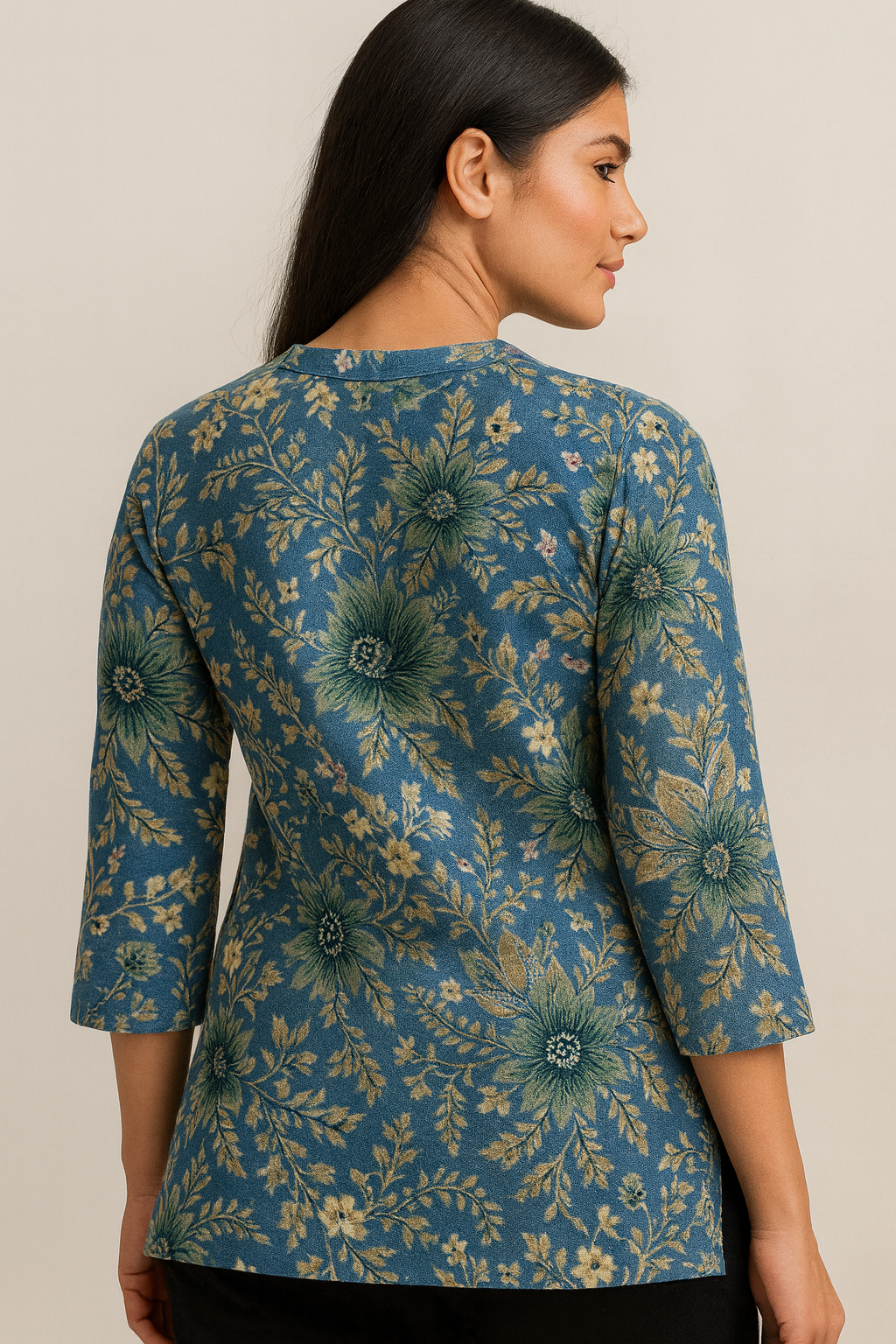 women’s blue floral printed kurti soft cotton blend - 26192