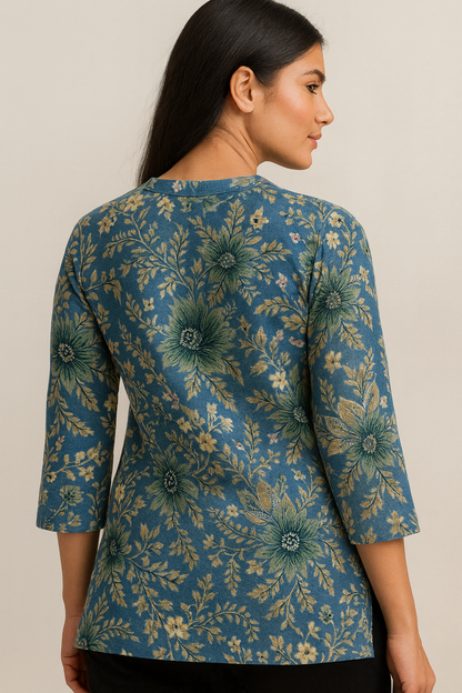 Women’s Blue Floral Printed Kurti Soft Cotton Blend - 26192