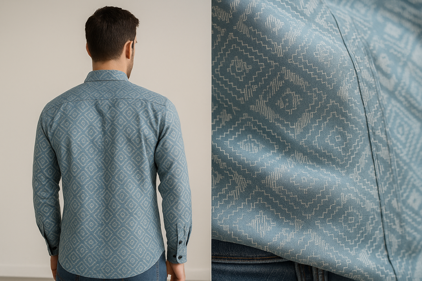 men’s premium cotton printed casual shirt – sky blue ikat pattern - 26241