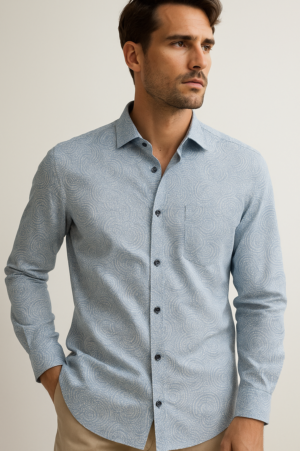 men’s premium light blue printed cotton shirt – 26243