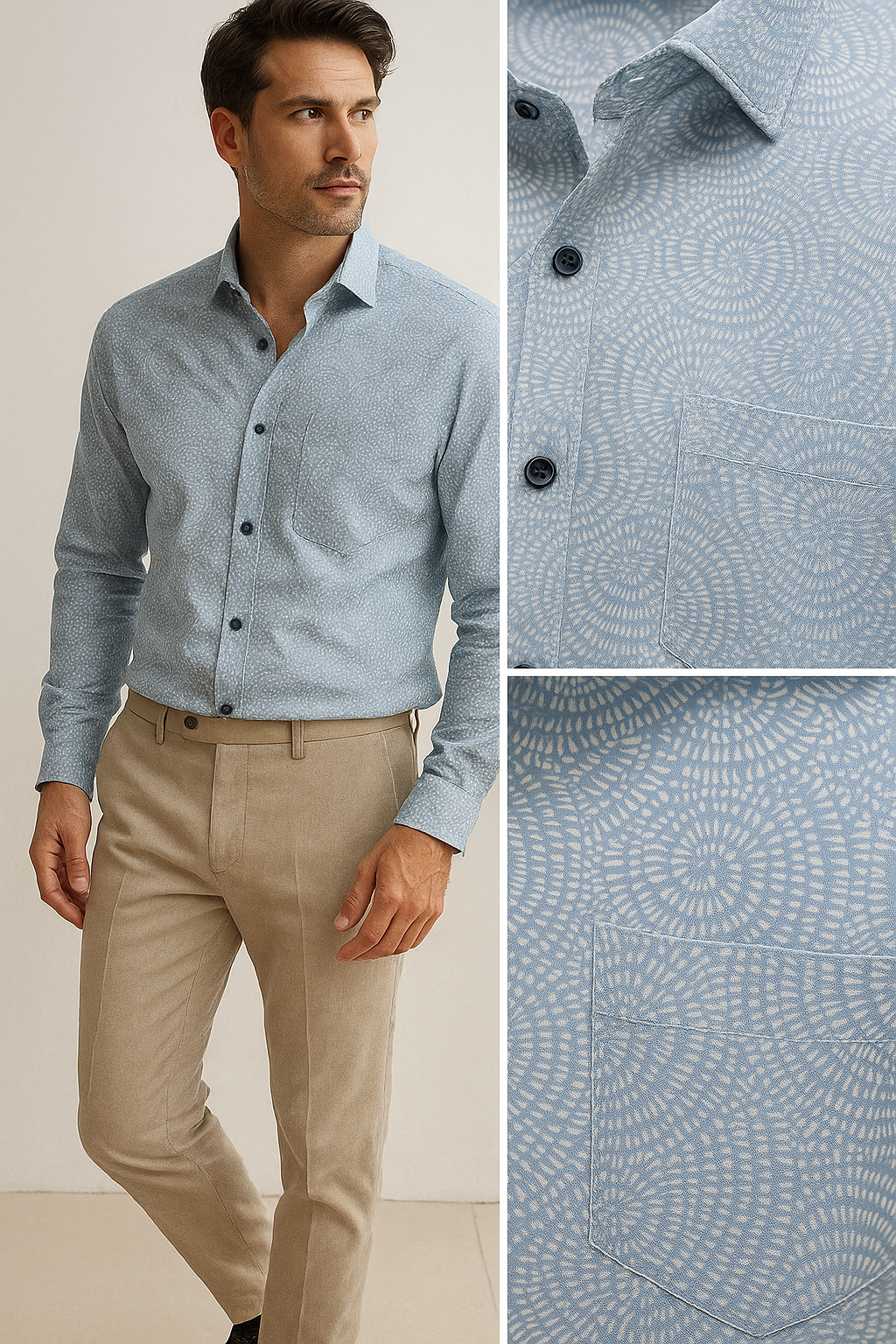 men’s premium light blue printed cotton shirt – 26243