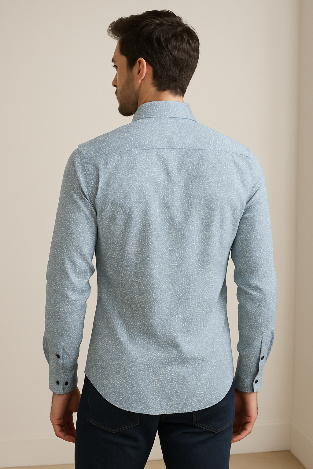 men’s premium light blue printed cotton shirt – 26243