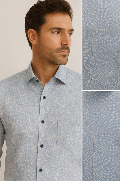 Men’s Premium Light Blue Printed Cotton Shirt – 26243