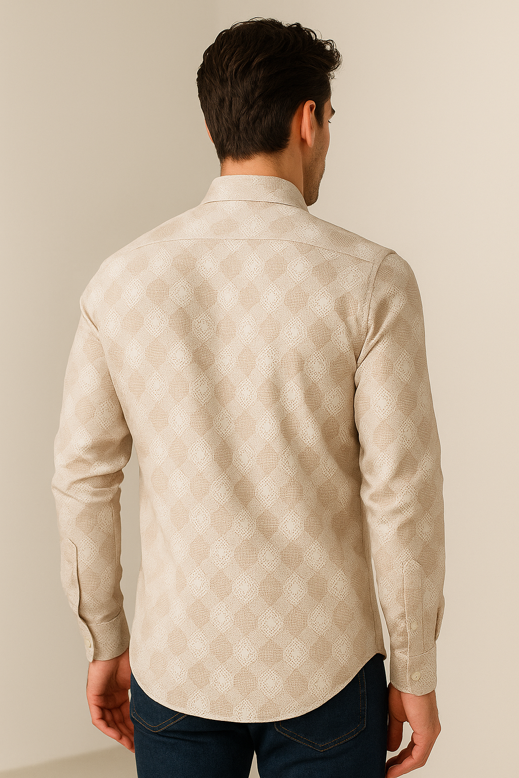 beige geometric pattern premium cotton shirt- 26248
