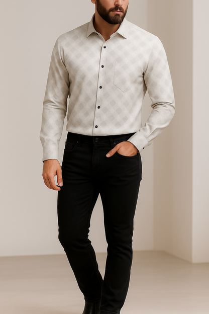 Geometric Texture Printed Men’s Casual Shirt - 26249