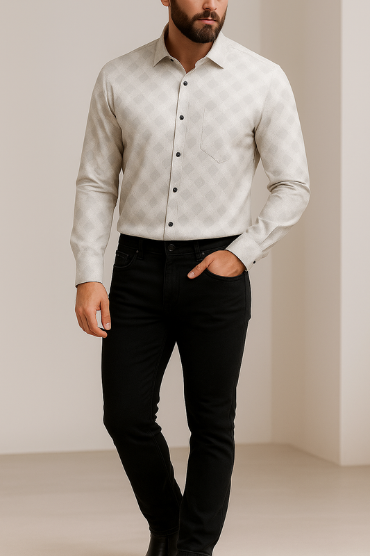 Geometric Texture Printed Men’s Casual Shirt - 26249