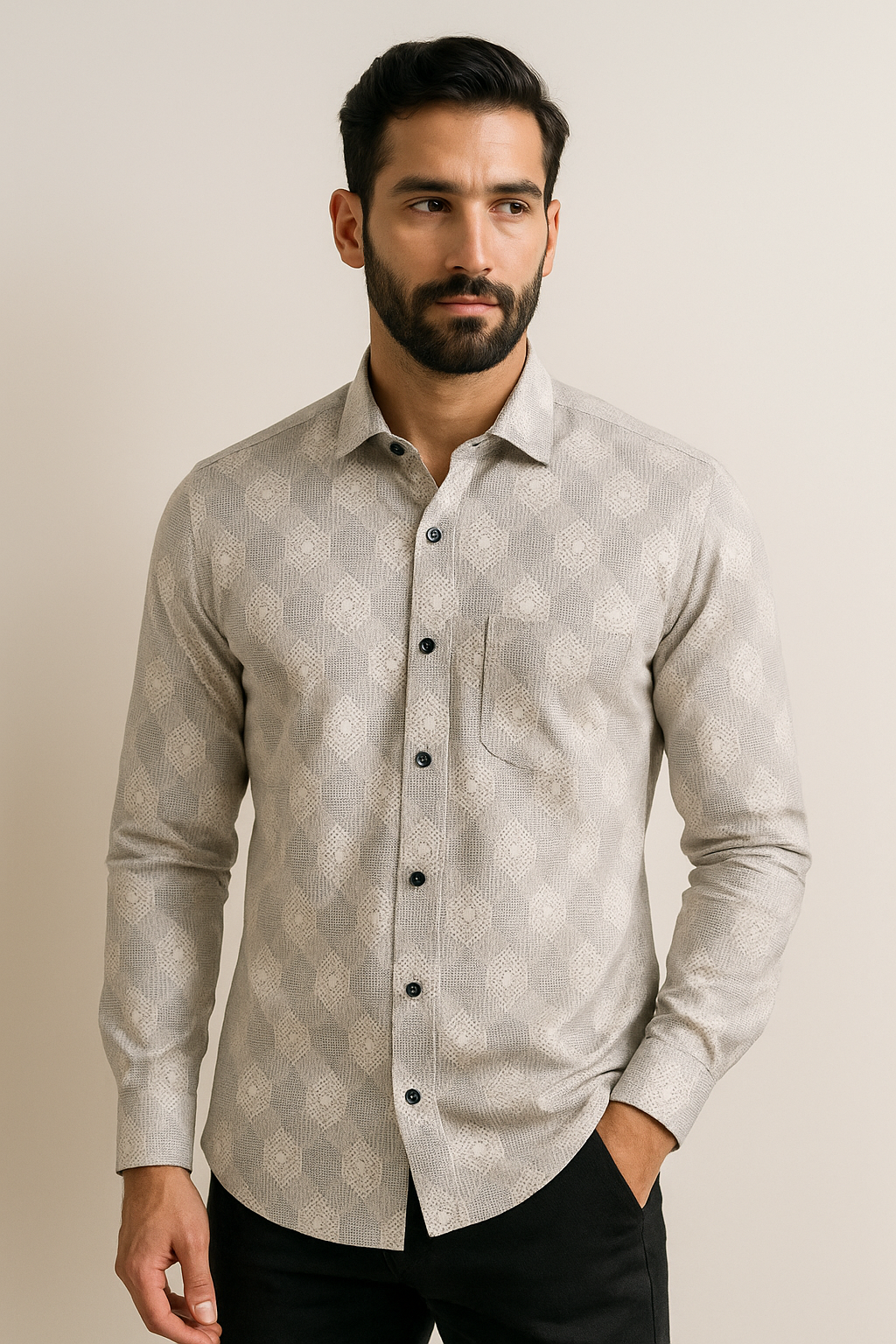 geometric texture printed men’s casual shirt - 26249