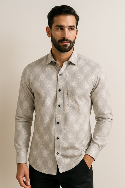 Geometric Texture Printed Men’s Casual Shirt - 26249