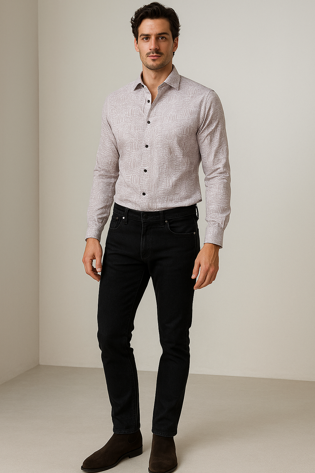 men’s premium geometric print cotton shirt – lavender & white - 26250