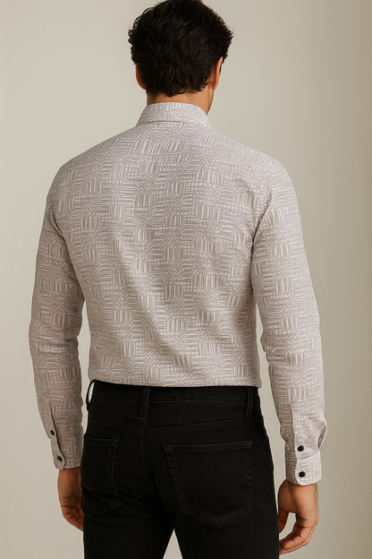 Men’s Premium Geometric Print Cotton Shirt – Lavender & White - 26250