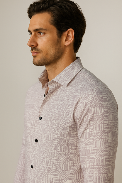 Men’s Premium Geometric Print Cotton Shirt – Lavender & White - 26250
