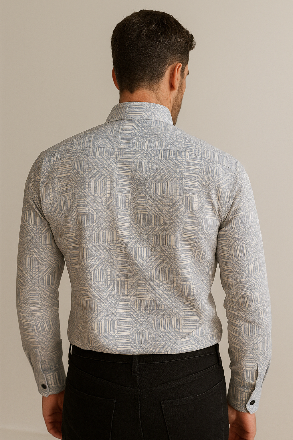 men’s premium printed cotton shirt – light blue geometric pattern - 26251