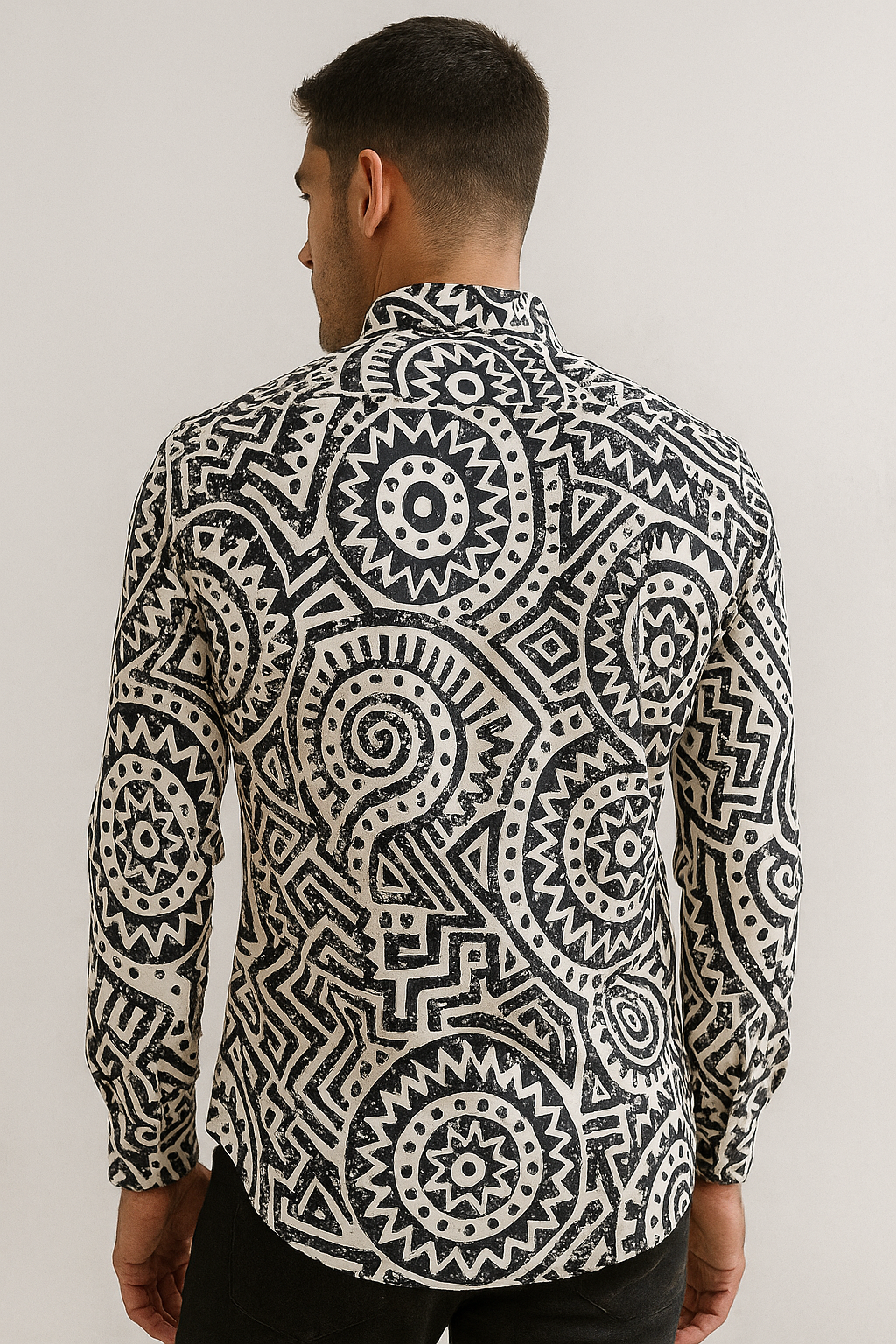 men’s black & white tribal print premium casual shirt - 26254