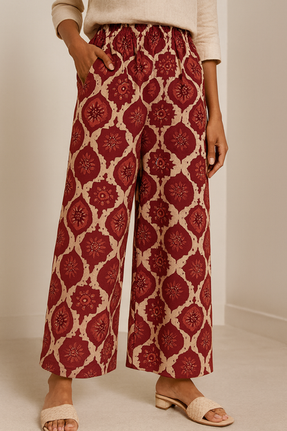 Women’s Red & Beige Ethnic Floral Printed Palazzo - 26264