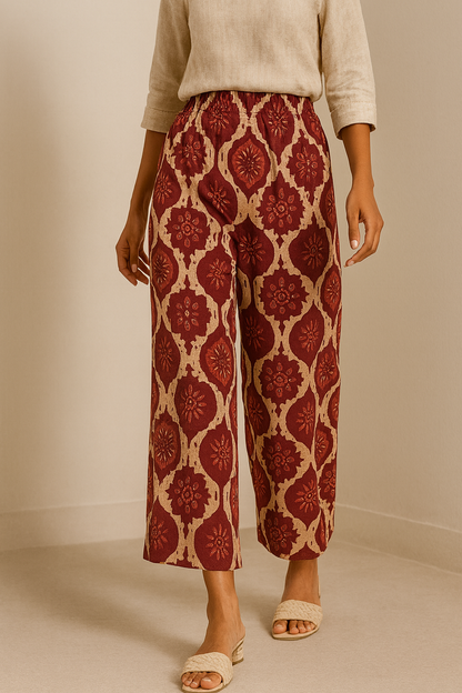 Women’s Red & Beige Ethnic Floral Printed Palazzo - 26264